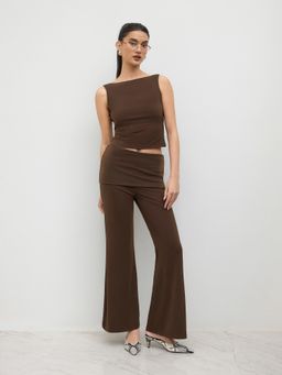 Cider - Boat Neck Backless Tank Top & Low Rise Flared Trousers