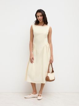 Cider - Linen-blend Boat Neck Ruffle Backless Midi Dress