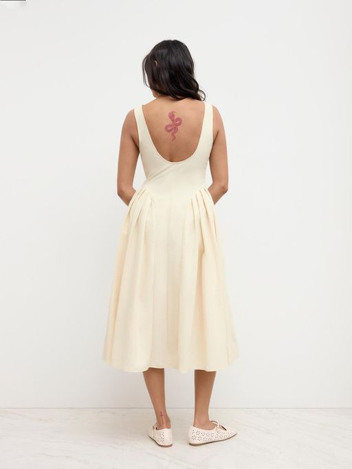 navy blue dress for baby girl Buy Cider Linen-blend Boat Neck Ruffle Backless Midi Dress (XXS) Online