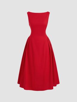 Cider - Linen-blend Boat Neck Ruffle Backless Midi Dress