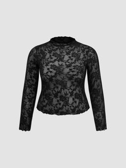 Cider - Lace Stand Collar Lettuce Trim Top Curve & Plus