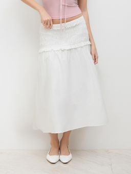 Cider - Cotton-blend Mid Rise Shirred Midi Skirt