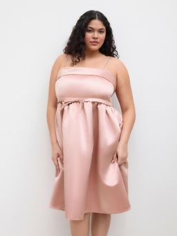 Cider - Square Neck Bowknot Midi Dress Curve & Plus