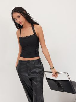 Cider - Halter Neckline Lace Trim Top