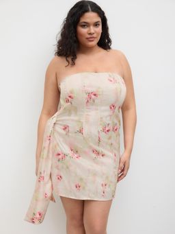 Cider - Satin Floral Draped Bandeau Mini Dress Curve & Plus