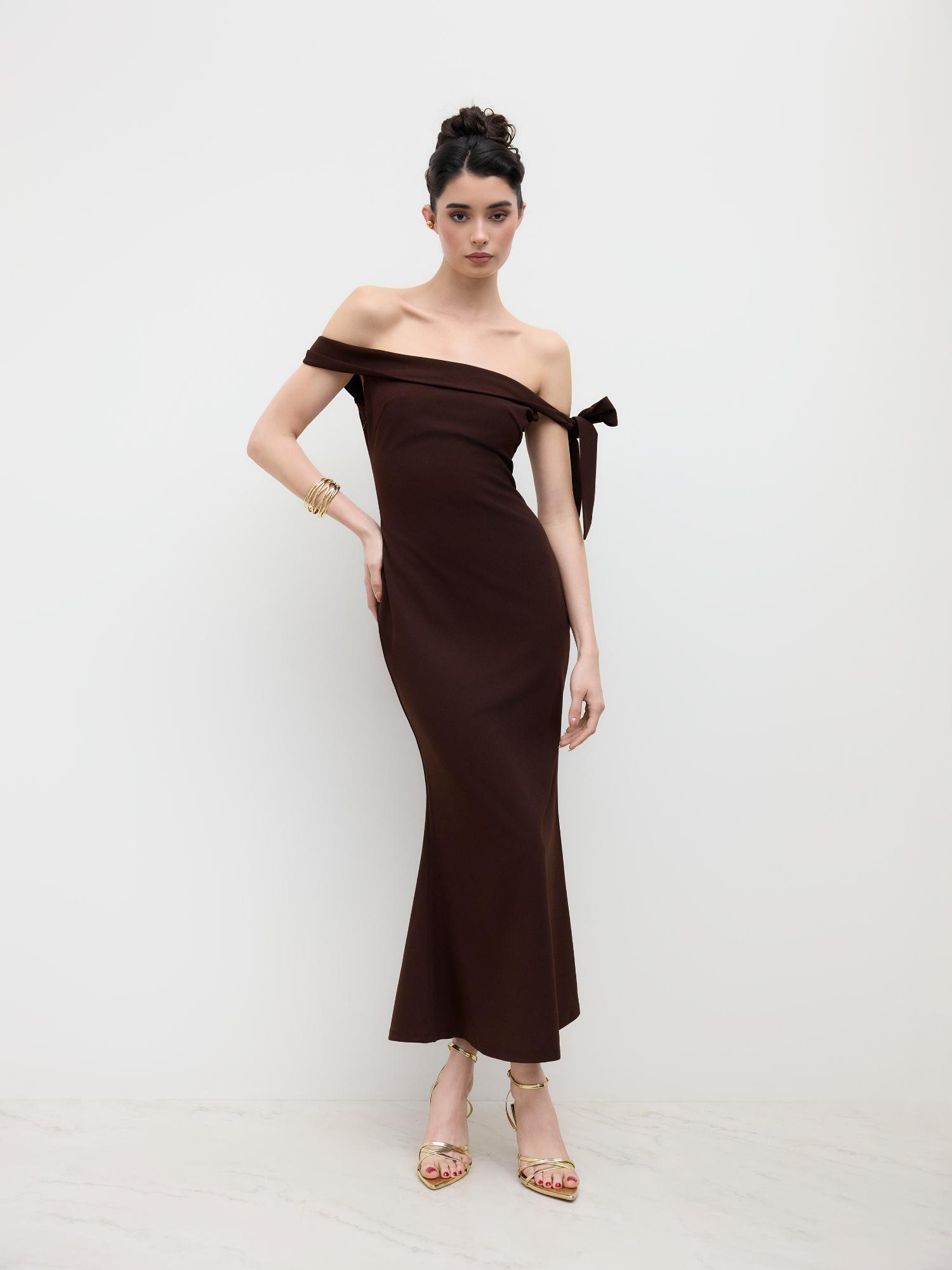 cider Off-shoulder Asymmetrical Bowknot Mermaid Maxi Dress-picture-34
