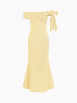 Cider - Off-shoulder Asymmetrical Bowknot Mermaid Maxi Dress