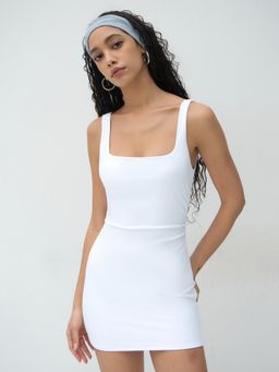 Cider - Contour Double Layered Square Neck Ruched Mini Dress