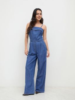 Cider - Denim Fold Over Wide Leg Jumpsuit