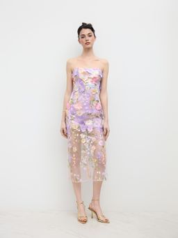 Cider - 3D Floral Embroidery Bandeau Midi Dress