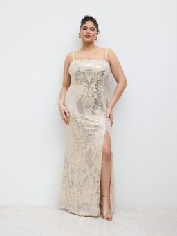 Cider - Sequins Floral Split Maxi Dress Curve & Plus