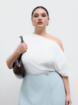 Cider - Cotton-blend Asymmetrical Neck Ruched Tee Curve & Plus