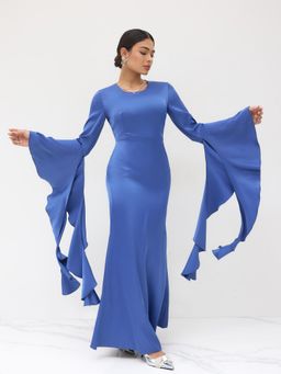Cider - Satin Ruffle Hem Sleeve Maxi Dress