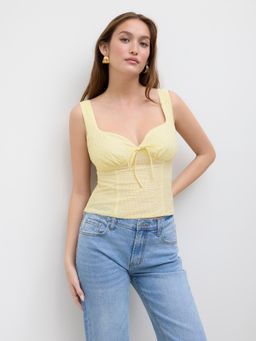 Cider - Cotton-blend Sweetheart Stripe Shirred Bowknot Tank Top