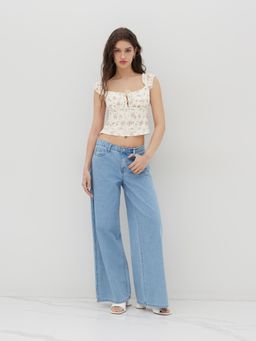 Cider - Ditsy Floral Knotted Lettuce Trim Crop Top