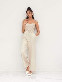 Cider - Sweetheart Neckline Jumpsuit With Belt (Set of 2)