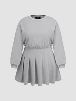 Cider - Terry Round Neckline Pleated Mini Dress Curve & Plus