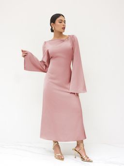 Cider - Satin Asymmetrical Neck Knotted Pierced Maxi Dress