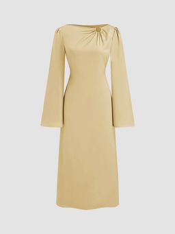 Cider - Satin Asymmetrical Neck Knotted Pierced Maxi Dress