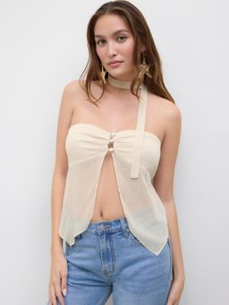 Cider - Chiffon Split Bandeau Top With Scarf