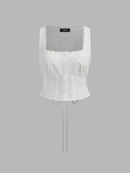 Cider - 100% Cotton Lace Trim Crop Tank Top