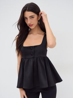 Cider - Satin Square Neck Ruffle Bowknot Tank Top