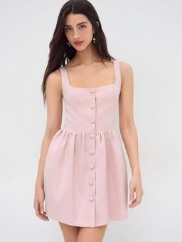 Cider - Square Neck Button Up Ruched Mini Dress