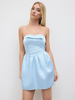 Cider - Bowknot Shirred Ruffle Bandeau Mini Dress