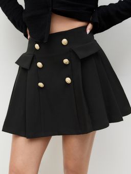 Cider - Mid Rise Double Breasted Pleated Mini Skirt