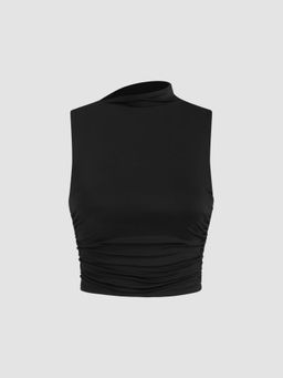 Cider - Asymmetrical Neck Ruched Crop Top