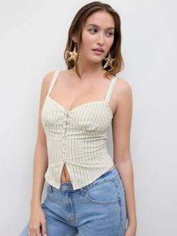 Cider - Cotton Sweetheart Stripe Split Shirred Top