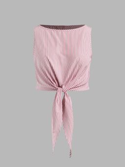 Cider - Boat Neck Striped Knotted Tank Top Curve & Plus