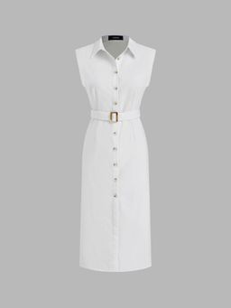 Cider - Linen-blend Button Through Shirt Midi Dress With Belt
