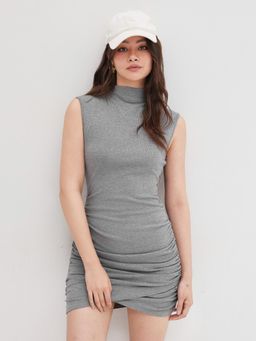 Cider - Stand Collar Ruched Mini Dress