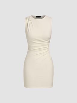 Cider - Round Neckline Ruched Mini Dress