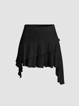 Cider - Low Rise Lace Floral Layered Ruffle Hem Mini Skirt