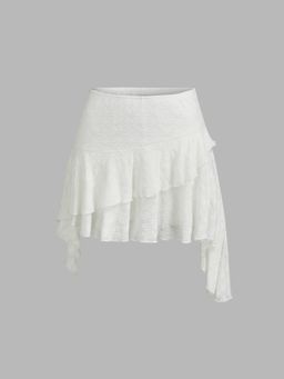 Cider - Low Rise Lace Floral Layered Ruffle Hem Mini Skirt