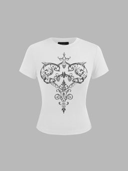 Cider - Heart Graphic Round Neckline Short Sleeve Tee