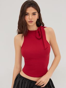 Cider - Cotton-blend Round Neckline Knotted Top