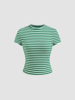 Cider - Round Neckline Stripe Short Sleeve Tee