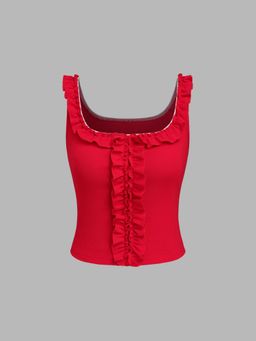 Cider - Cotton-blend Square Neck Ruffle Hem Top