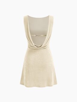 Cider - Boat Neck Backless Chain Detail Ruched Mini Dress