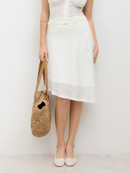 Cider - Lace Low Rise Floral Asymmetrical Hem Midi Skirt