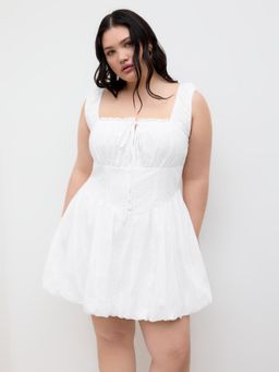 Cider - Cotton Broderie Anglaise Lettuce Trim Bubble Hem Mini Dress Curve & Plus