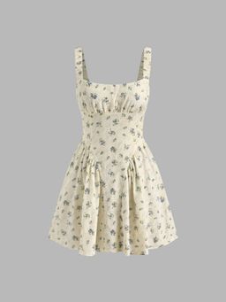 Cider - 100% Cotton Ditsy Floral Ruched Mini Cami Dress