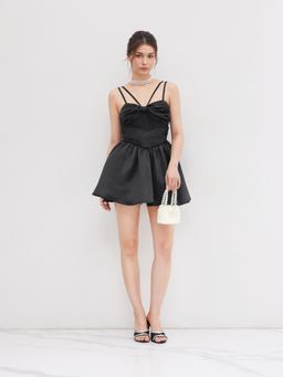 Cider - V-neck Bowknot Corset Ruched Ruffle Mini Dress