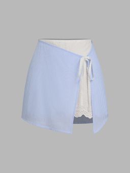 Cider - Cotton-blend Mid Rise Stripe Broderie Anglaise Two Tone Mini Skirt
