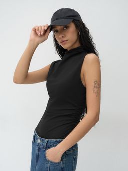 Cider - Contour Double Layered High Neck Ruched Bodysuit