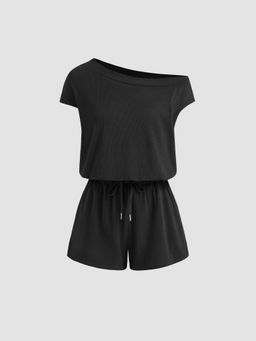 Cider - Asymmetrical Neck Drawstring Romper