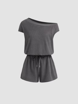 Cider - Asymmetrical Neck Drawstring Romper